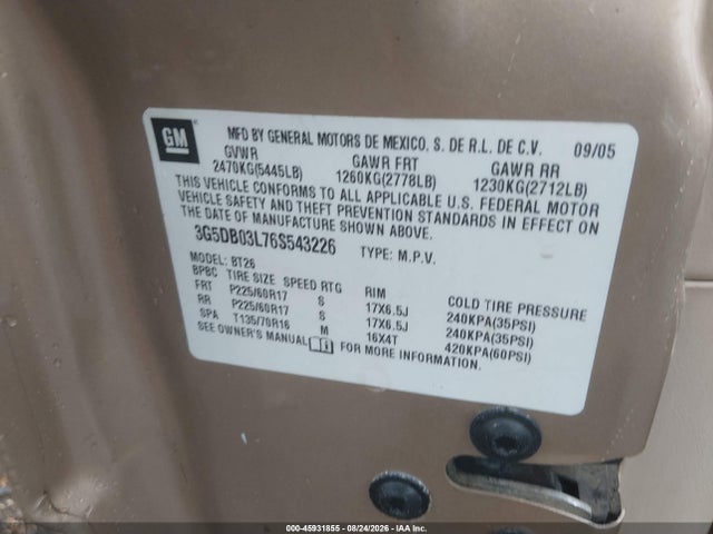 Продаж на аукціоні авто 2006 Buick Rendezvous Cx, vin: 3G5DB03L76S543226, номер лоту: 45931855