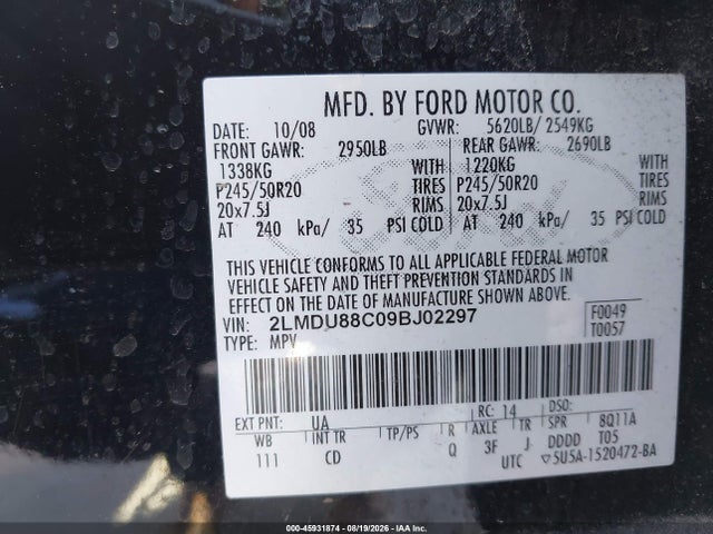 Продажа на аукционе авто 2009 Lincoln Mkx, vin: 2LMDU88C09BJ02297, номер лота: 45931874