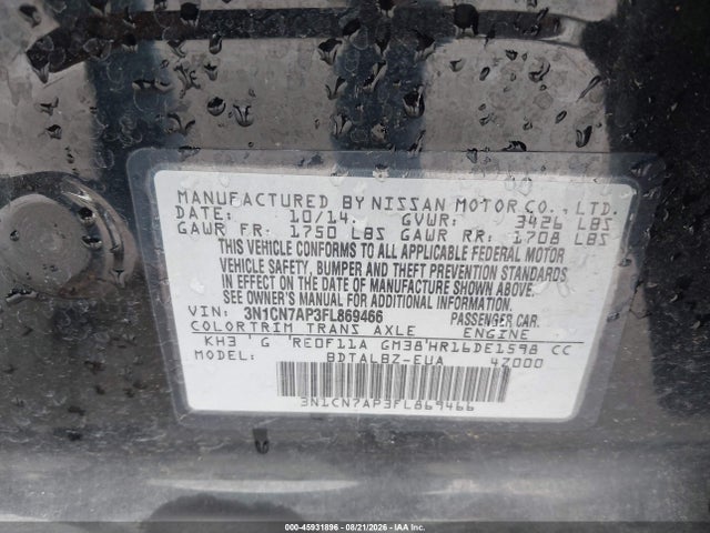 Nissan Versa 1.6 Sv 2015 3N1CN7AP3FL869466 Image 9