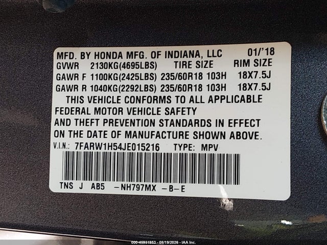 Honda CR-V EX 2018 7FARW1H54JE015216 Image 9