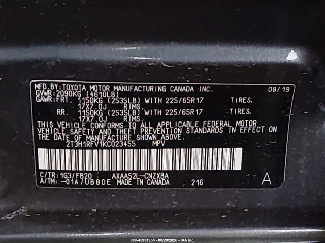 Toyota RAV4 LE 2019 2T3H1RFV1KC023455 Image 9