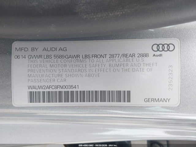 Aukcja sprzedaży 2015 Audi S7 4.0t, vin: WAUW2AFC8FN003541, numer aukcji: 45931962