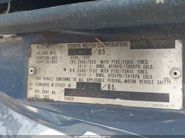 45931967 :رقم المزاد ، JT4RN56S2F0135357 vin ، 1985 Toyota Pickup Xtracab Rn56 Sr5 مزاد بيع