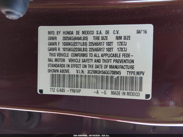 Honda CR-V EX 2016 3CZRM3H56GG708945 Image 9
