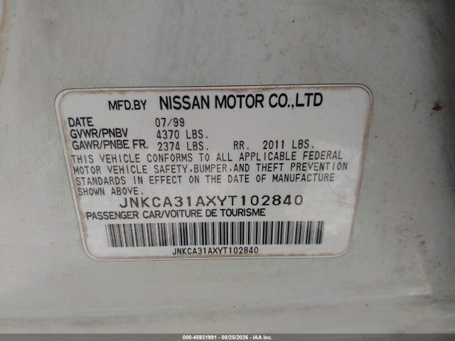 Продажа на аукционе авто 2000 Infiniti I30 Luxury/touring, vin: JNKCA31AXYT102840, номер лота: 45931991