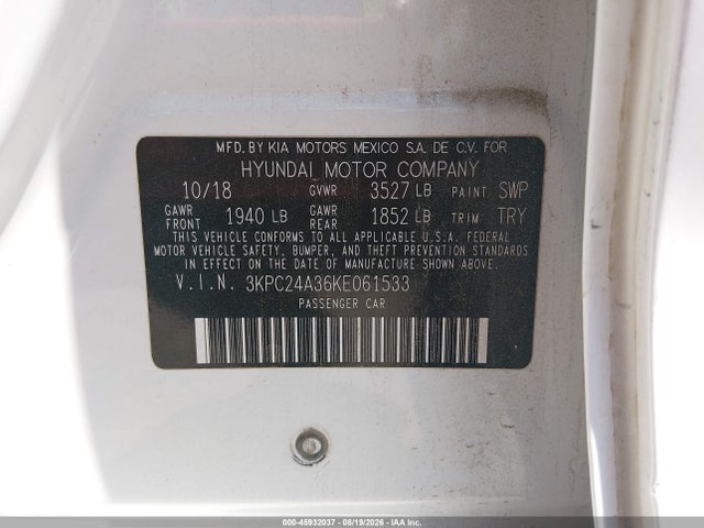 3KPC24A36KE061533 Hyundai ACCENT SE
