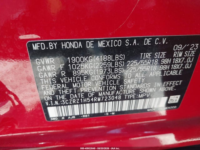 3CZRZ1H54RM723048 Honda Hr-v 2wd Sport/2wd Sport W/o Bsi