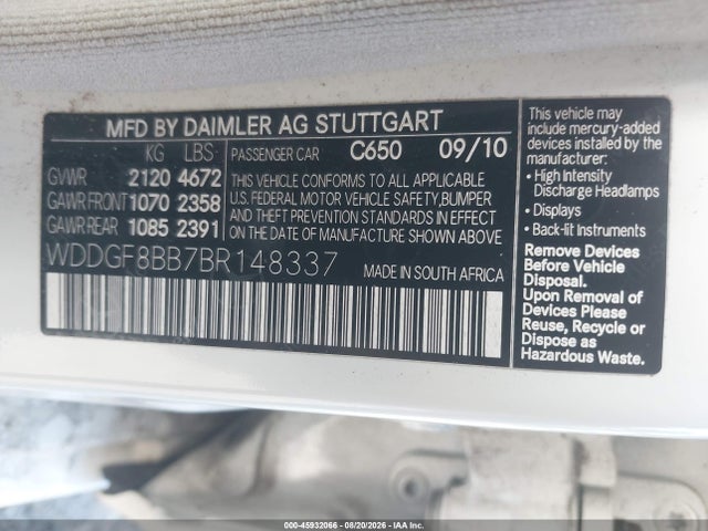 Продажа на аукционе авто 2011 Mercedes-benz C 300 Sport 4matic, vin: WDDGF8BB7BR148337, номер лота: 45932066