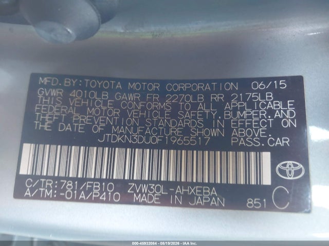Toyota Prius Two 2015 JTDKN3DU0F1965517 Image 9