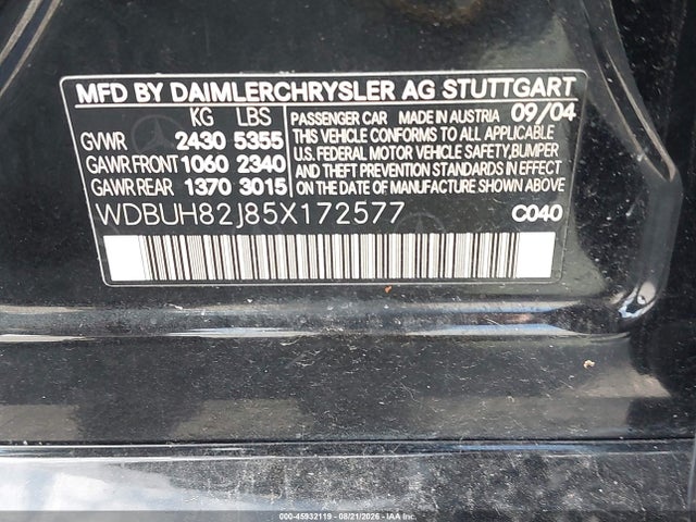 2005 Mercedes-benz E 320 4matic მანქანა იყიდება აუქციონზე, vin: WDBUH82J85X172577, აუქციონის ნომერი: 45932119