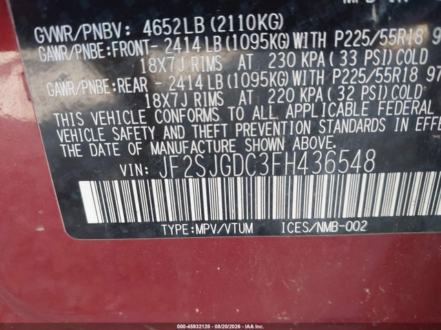 Продаж на аукціоні авто 2015 Subaru Forester 2.0xt Premium, vin: JF2SJGDC3FH436548, номер лоту: 45932128