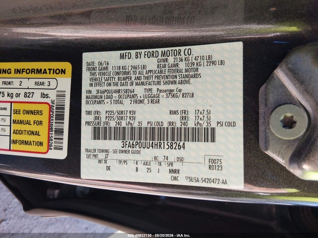 3FA6P0UU4HR158264 Ford Fusion Hybrid S