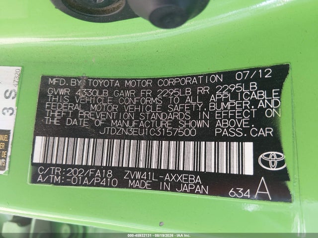 Aukcja sprzedaży 2012 Toyota Prius V Three, vin: JTDZN3EU1C3157500, numer aukcji: 45932131
