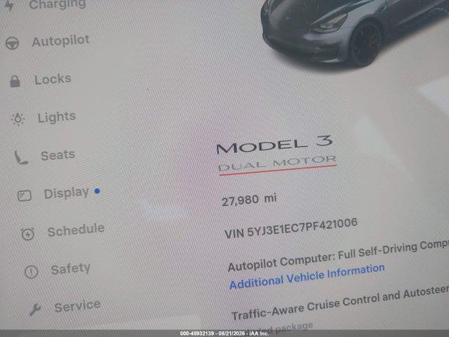 2023 Tesla Model 3 Performance Dual Motor All-wheel Drive მანქანა იყიდება აუქციონზე, vin: 5YJ3E1EC7PF421006, აუქციონის ნომერი: 45932139