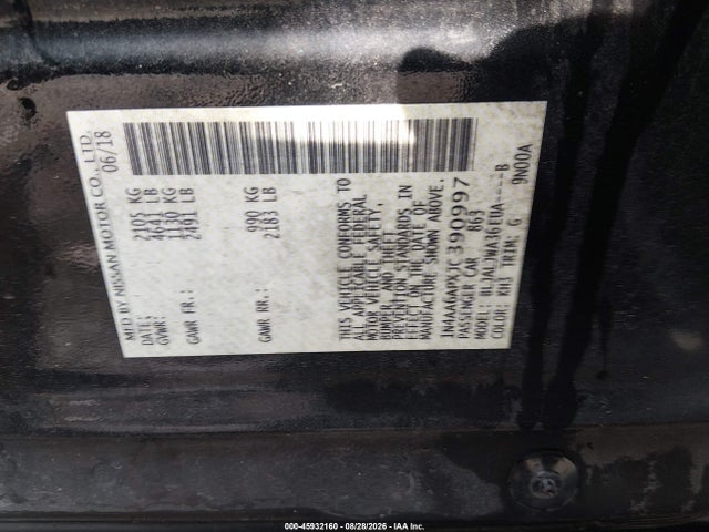 Aukcja sprzedaży 2018 Nissan Maxima 3.5 Sv, vin: 1N4AA6APXJC390997, numer aukcji: 45932160