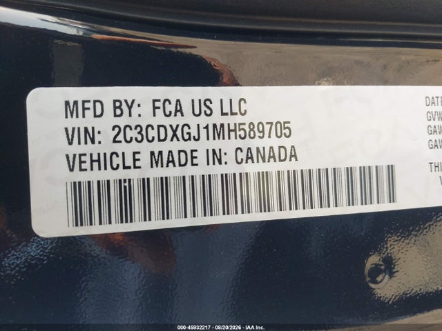 Продаж на аукціоні авто 2021 Dodge Charger Scat Pack Widebody Rwd, vin: 2C3CDXGJ1MH589705, номер лоту: 45932217