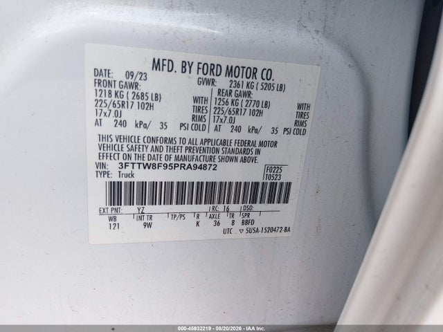 Aukcja sprzedaży 2023 Ford Maverick Xl, vin: 3FTTW8F95PRA94872, numer aukcji: 45932219
