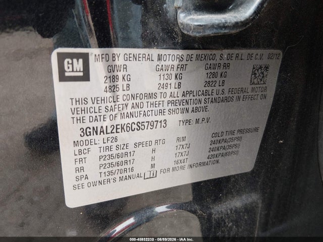 Продаж на аукціоні авто 2012 Chevrolet Captiva Sport 2ls, vin: 3GNAL2EK6CS579713, номер лоту: 45932232