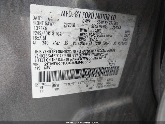 2010 Ford Edge Limited მანქანა იყიდება აუქციონზე, vin: 2FMDK4KC0ABB46582, აუქციონის ნომერი: 45932240