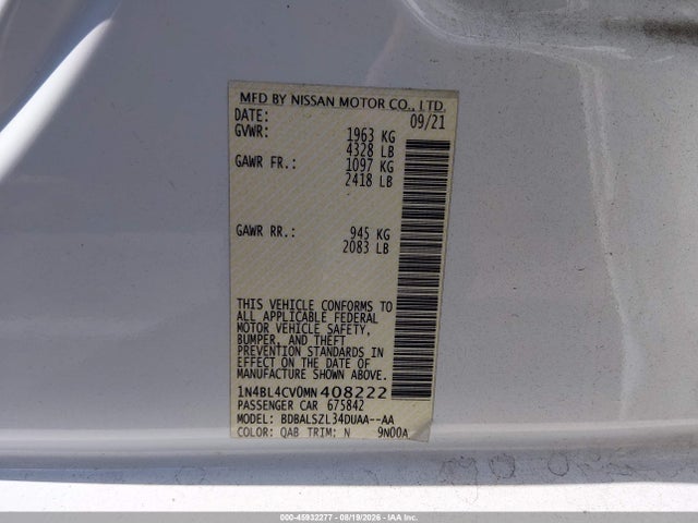 1N4BL4CV0MN408222 Nissan Altima Sr Fwd