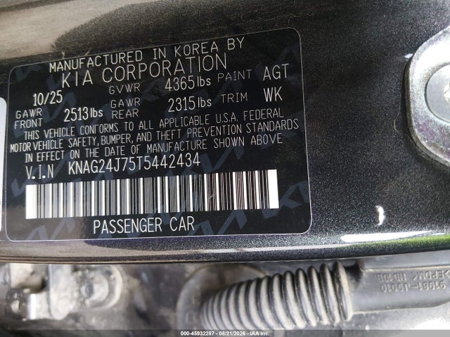 Продаж на аукціоні авто 2026 Kia K5 Lxs Fwd, vin: KNAG24J75T5442434, номер лоту: 45932287