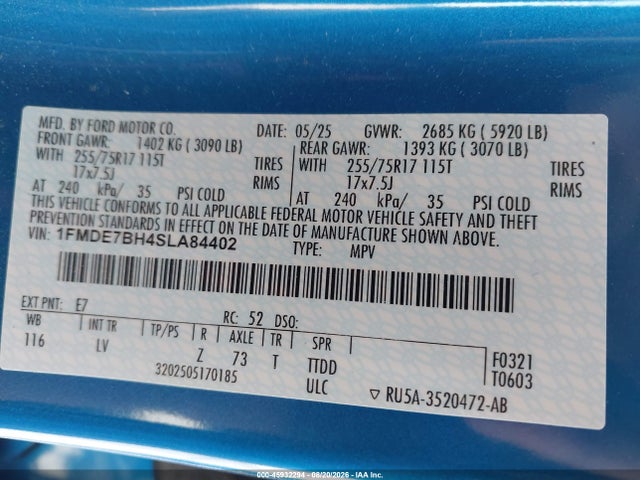 Продажа на аукционе авто 2025 Ford Bronco Big Bend, vin: 1FMDE7BH4SLA84402, номер лота: 45932294
