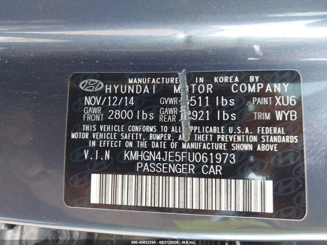 Продажа на аукционе авто 2015 Hyundai Genesis 3.8, vin: KMHGN4JE5FU061973, номер лота: 45932295