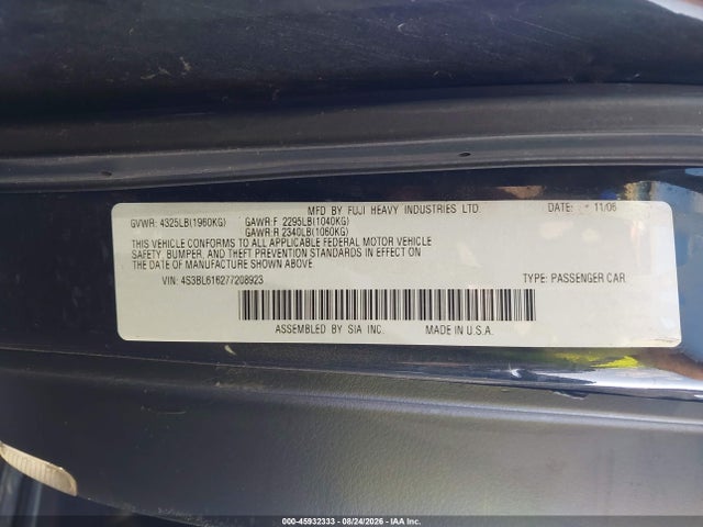 2007 Subaru Legacy 2.5i მანქანა იყიდება აუქციონზე, vin: 4S3BL616277208923, აუქციონის ნომერი: 45932333