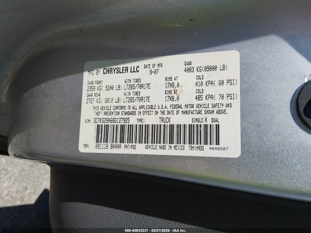 Продаж на аукціоні авто 2008 Dodge Ram 2500 Sxt/slt, vin: 3D7KS29A68G127925, номер лоту: 45932337