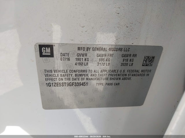 1G1ZE5ST9GF339451 Chevrolet MALIBU 1LT