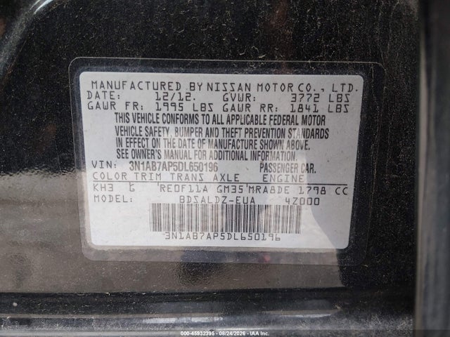 Aukcja sprzedaży 2013 Nissan Sentra Sv, vin: 3N1AB7AP5DL650196, numer aukcji: 45932395
