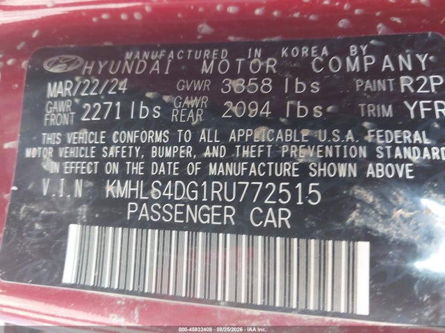 Aukcja sprzedaży 2024 Hyundai Elantra Sel, vin: KMHLS4DG1RU772515, numer aukcji: 45932408