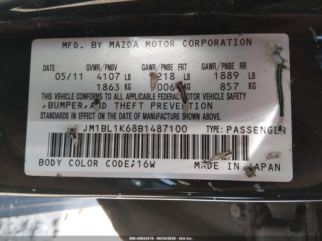 Aukcja sprzedaży 2011 Mazda Mazda3 S Sport, vin: JM1BL1K68B1487100, numer aukcji: 45932419