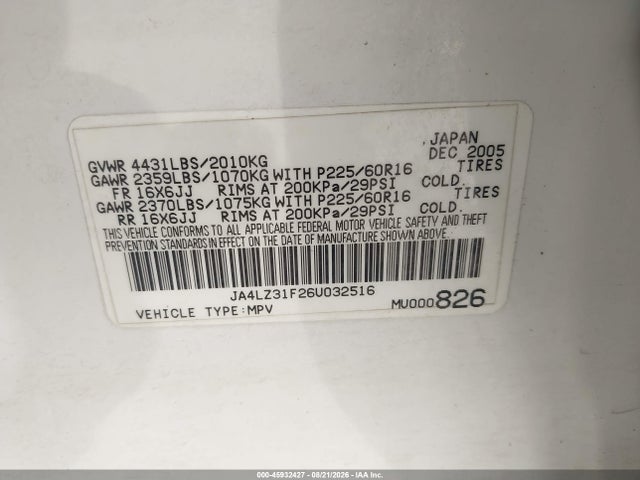 Продажа на аукционе авто 2006 Mitsubishi Outlander Ls, vin: JA4LZ31F26U032516, номер лота: 45932427