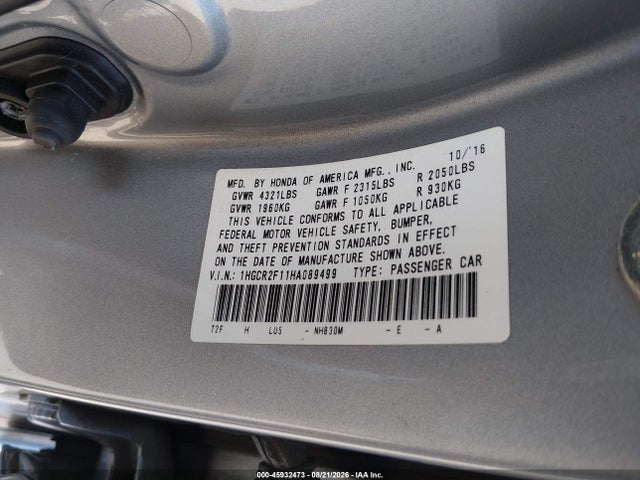 1HGCR2F11HA089499 Honda Accord Sport Se