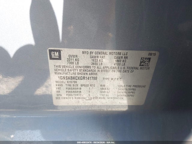 Продажа на аукционе авто 2016 Chevrolet Tahoe Lt, vin: 1GNSKBKCXGR141788, номер лота: 45932476