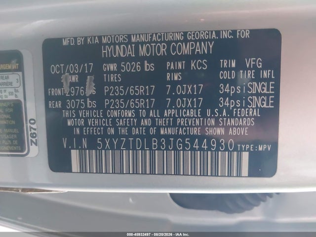 Продажа на аукционе авто 2018 Hyundai Santa Fe Sport 2.4l, vin: 5XYZTDLB3JG544930, номер лота: 45932497