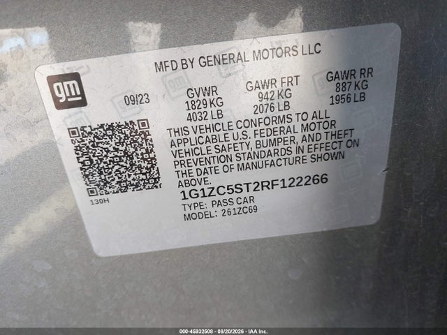 2024 Chevrolet Malibu Fwd 1fl მანქანა იყიდება აუქციონზე, vin: 1G1ZC5ST2RF122266, აუქციონის ნომერი: 45932508