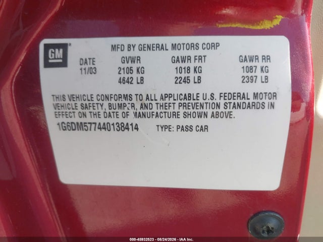 Продаж на аукціоні авто 2004 Cadillac Cts, vin: 1G6DM577440138414, номер лоту: 45932523