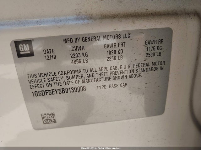 45932533 :رقم المزاد ، 1G6DF5EY5B0139008 vin ، 2011 Cadillac Cts Luxury مزاد بيع
