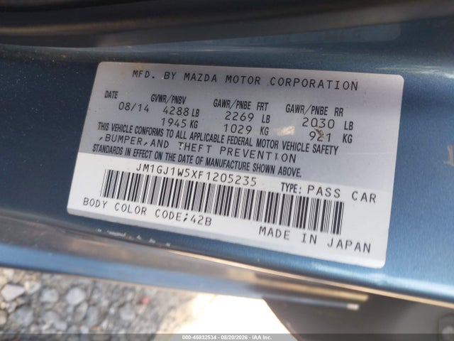 Aukcja sprzedaży 2015 Mazda Mazda6 I Grand Touring, vin: JM1GJ1W5XF1205235, numer aukcji: 45932534