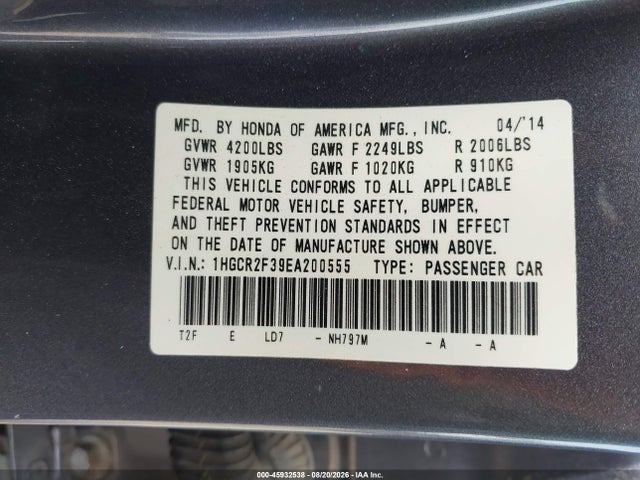 Honda ACCORD LX 2014 1HGCR2F39EA200555 Image 9