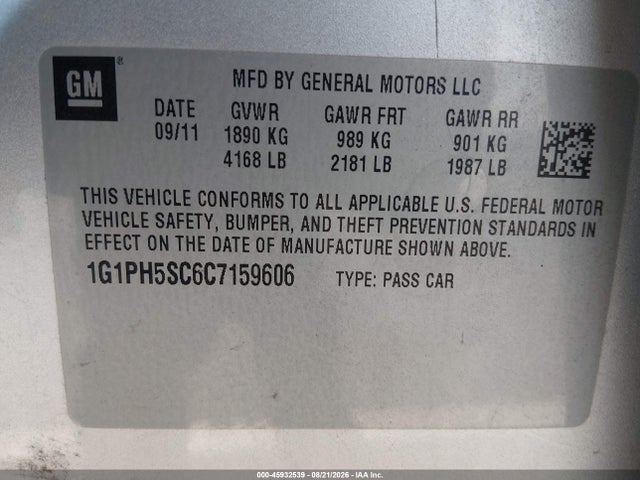 Продаж на аукціоні авто 2012 Chevrolet Cruze Ltz, vin: 1G1PH5SC6C7159606, номер лоту: 45932539