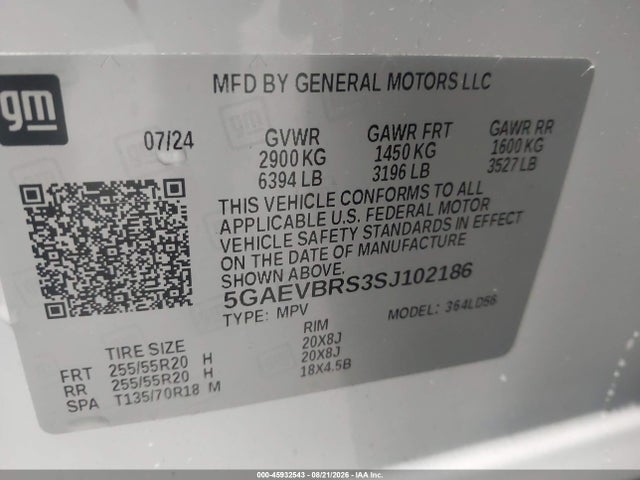 2025 Buick Enclave Sport Touring Fwd მანქანა იყიდება აუქციონზე, vin: 5GAEVBRS3SJ102186, აუქციონის ნომერი: 45932543