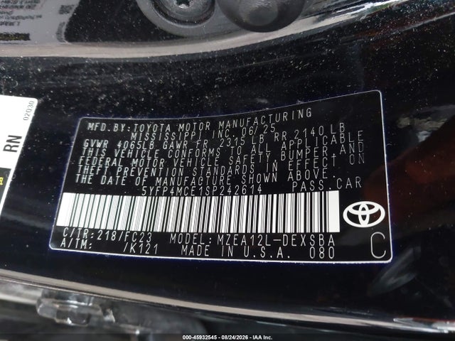 Продажа на аукционе авто 2025 Toyota Corolla Se, vin: 5YFP4MCE1SP242614, номер лота: 45932545