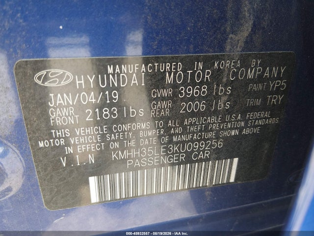 KMHH35LE3KU099256 Hyundai ELANTRA GT