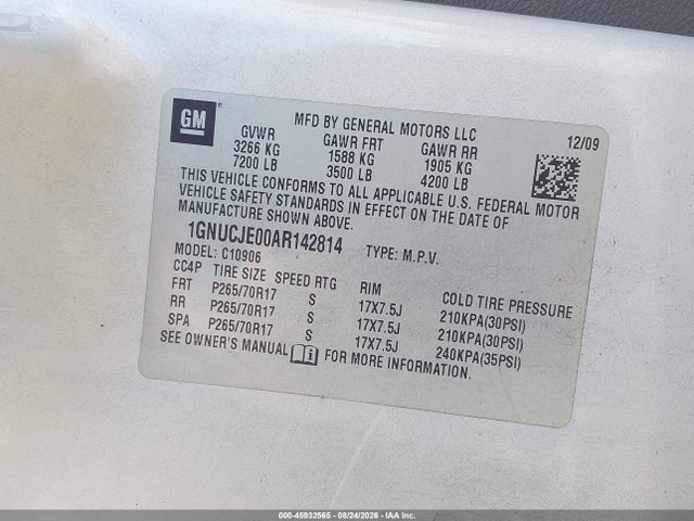 Aukcja sprzedaży 2010 Chevrolet Suburban 1500 Lt1, vin: 1GNUCJE00AR142814, numer aukcji: 45932565
