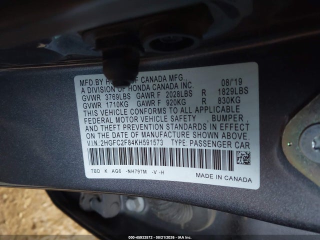 Продаж на аукціоні авто 2019 Honda Civic Sport, vin: 2HGFC2F84KH591573, номер лоту: 45932572