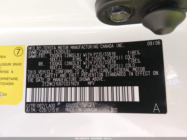 45932576 :رقم المزاد ، 2T2HK31U67C031829 vin ، 2007 Lexus Rx 350 مزاد بيع