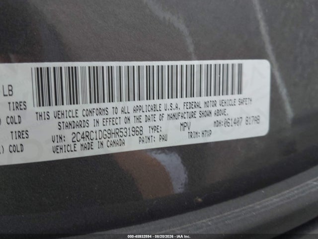 Aukcja sprzedaży 2017 Chrysler Pacifica Touring, vin: 2C4RC1DG9HR531968, numer aukcji: 45932594